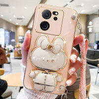 เคสมือถือสำหรับ Xiaomi Mi 13T 13 Pro Ultra 5G Xiaomi13T 2023ใหม่หลากสีเคสแฟชั่นพร้อมขาตั้งกระจกพับแต่งหน้ากระต่าย + ฝาครอบป้องกันเลนส์กล้องเคสนิ่มเชือกยาว