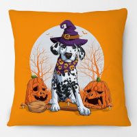 【LZ】▩♠㍿  Halloween pug cão abóbora coxim cobre dálmatas com bruxa chapéu crânio cachecol animais cartazes fronha sofá decoração