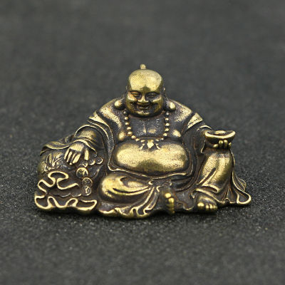 สำริด Maitreya รูปปั้นพระพุทธเจ้าขนาดเล็ก Hiasan Atas Meja ขนาดเล็กโต๊ะน้ำชาเครื่องประดับสำนักงานบ้าน
