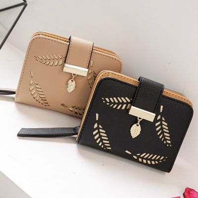 ZZOOI Womens Wallet Female Short Wallets Hollow Leave Pouch Handbag for Women Coin PU Leather Purses Card Holder Carteira
