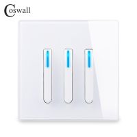 COSWALL 1/2/3/4 Gang 1/2 Way คีย์เปียโนออกแบบเปิด/ปิดสวิทช์ไฟติดผนัง Backlight CAT6 HDMI USB ชาร์จหน้าจอโทรศัพท์สีขาว