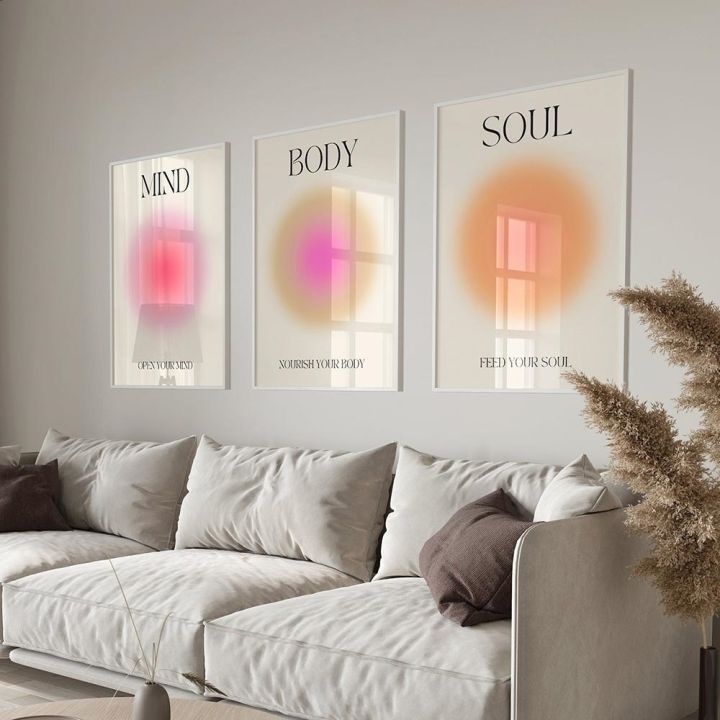 สีสัน-grainy-gradient-aura-energy-spiritual-บวก-wall-art-ภาพวาดผ้าใบ-nordic-โปสเตอร์พิมพ์ภาพผนังตกแต่งห้อง