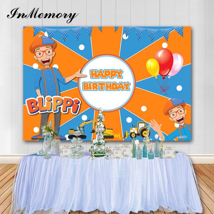 hot-sale-liangdaos296-inmemory-7x5ft-blibbi-รถขุดวันเกิดฉากหลังการ์ตูนป้ายไวนิลวันเกิดเด็ก1st-วันเกิด