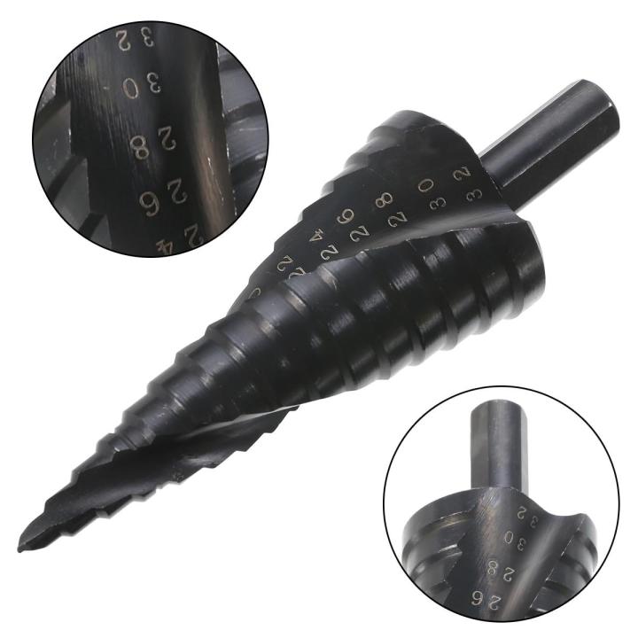 hh-ddpjblack-speed-steel-titanium-step-spiral-drill-groove-conical-cone-drills-power-tools-4-32mm