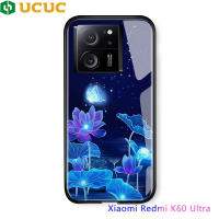 UCUC เคสสำหรับ Xiaomi Redmi K60 K60ultra พิเศษเคสแข็งพิมพ์ลายดอกไม้ผีเสื้อเคสมือถือไล่ระดับสีเคสฝาหลังกระจกเทมเปอร์กันกระแทก