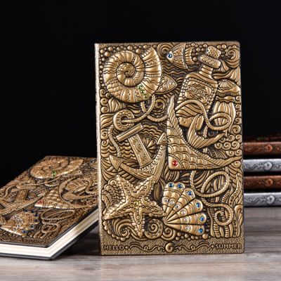 European Retro Hardcover Notebook Marine Life Cover Record Book Leather Embossed A5 Magic Book Gold Silver Copper 21.5x14.5cm