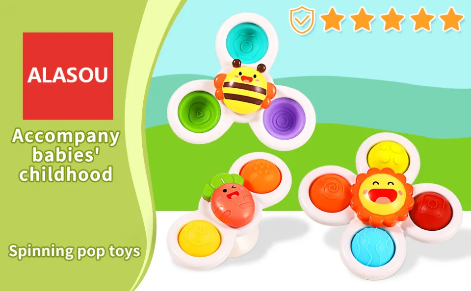 3PCS ALASOU Pop Up Suction Cup Spinner Toys for 1 Year Old