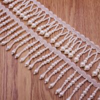 [HOT!] 1Yard/Lot White Black Silk Tassel Fringe Trim Pearl Beaded Lace Ribbon Lace Trim Embroidery Lace Fabric Sewing Materials Tassels