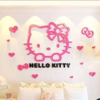 ?วอลเปเปอร์คิตตี้? อะคริลิกตกแต่งผนัง แผ่นอะคริลิคติด 3D kitty สติกเกอร์ รูปทรง 3D แบบลอกออกได้ สำหรับตกแต่งผนัง