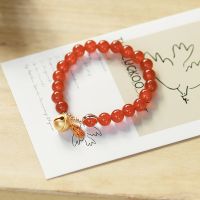 [COD] red agate bracelet girl bell chalcedony festive natal year ancient style Chinese Hanfu accessories
