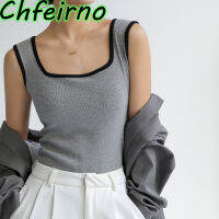 Chfeirno ชุดคลุมหน้าอกรองสำหรับผู้หญิงเสื้อกล้ามแบบผอมสายสะพายกว้างชุดเสื้อกล้ามไม่มีแขนเสื้อกล้ามลำลองผ้ายืดแบบเรียบง่ายฤดูร้อน