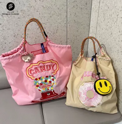 PLOVER Japanese Niche Embroidery กระเป๋าช้อปปิ้งกระเป๋าถือไนลอนกระเป๋าถือกระเป๋าใส่เบนโตะสิ่งแวดล้อมball and chain bag แท้