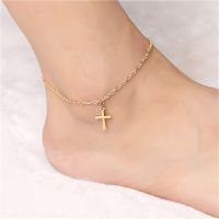 Classic Rhinestones Cross Pendant Anklets for Women Summer Beach Ankle Bracelet Golden Silver Metal Link Foot Chain Jewelry Gift