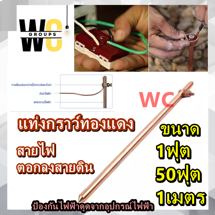 แท่งทองแดง-แท่งกราว-ขนาด-1ฟุต-หรือ-50เซน-หรือ-1เมตร-ตอกสายไฟในบ้านลงดิน-ระบบสายดินในระบบไฟฟ้าของบ้านพักอาศัย