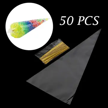 Party Cone Bags & Ties Clear / Coloured Cello Treat Bag Plastic Candy Sweet  Gift