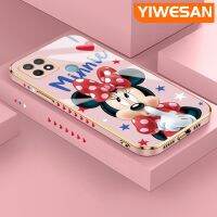 YIWESAN สำหรับ OPPO A15 A15s A35 4G การ์ตูนน่ารัก Minnie Mouse หรูหราชุบด้านข้างโทรศัพท์กรณีรูปแบบซิลิโคน Full กล้อง Protection Softcase