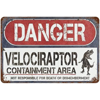 Vintage Tin Sign - Danger Velociraptor บรรจุไดโนเสาร์-Retro Wall Decor-20X30Cm ป้ายโลหะ