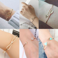 Metal Open Cuff Bangles for Women Arrow Triangle Gold Silver Color Punk Bracelets Crystal Heart Bangles Trend pulseras mujer