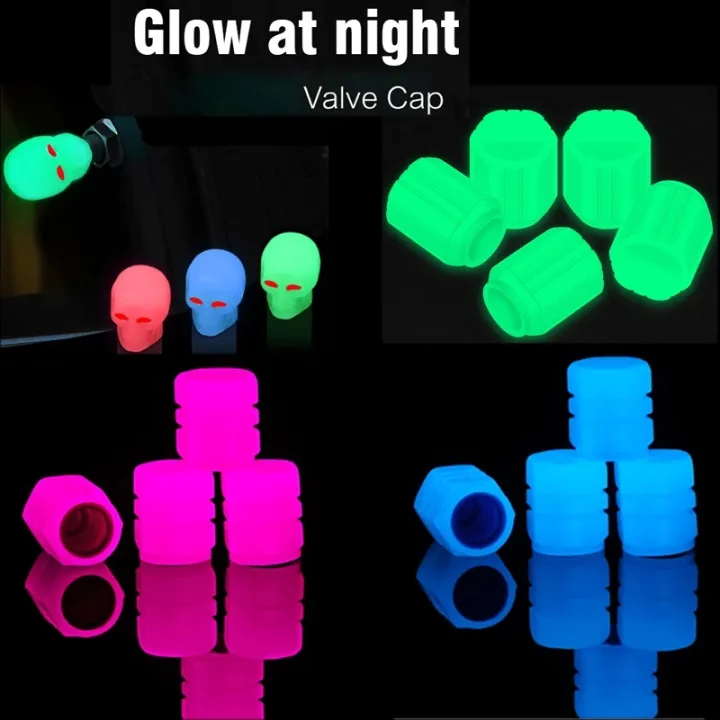 4pcs Car Tire Luminous Valve Cap Cover Motorcycle Bike Universal Wheel Tyre Styling Night Glowing Valve Covers Tire Accessories Pink/Blue/Green
