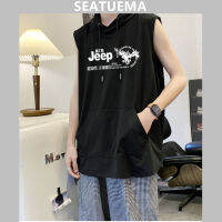 SEATUEMA ผู้ชายผ้าฝ้ายแขนกุด Hoodie เพาะกายเสื้อกล้ามกล้ามเนื้อฟิตเนสเสื้อแจ็คเก็ตชาย