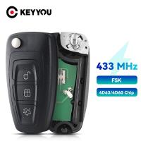 KEYYOU สำหรับ Ford Mondeo Focus C-Max S-Max 2013 2014 2015 2016 2017 434Mhz 3 Tombol Filp รีโมทคอนโทรล Mobil FSK