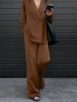 【DT】hot！ Fashion Sleeve Shirts Wide Leg Pants ZANZEA Oversized Office Loose Sets 2023 Outfits Tracksuit Streetwears