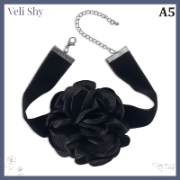 Veli Shy สร้อยข้อมือผ้าลูกไม้ลายดอกไม้สร้อยคอผู้หญิงโซ่ไหปลาร้าดอกกุหลาบ Flocking