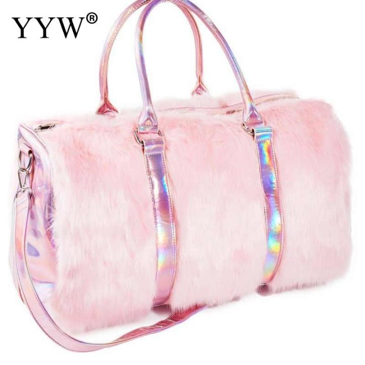 symphony-pink-furry-fashion-portable-large-capacity-handbag-crossbody-large-bag-weekend-bag-short-distance-travel-bag