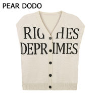 PEAR DODO เสื้อถักคอวีพิมพ์ลายตัวอักษรเกาหลีสำหรับผู้หญิง