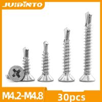 JUIDINTO 30pcs Phillips Flat Head Self Drilling Screw M4.2 M4.8 410 Stainelss Steel Hardiflex Screws for Sheet Metal Fasteners