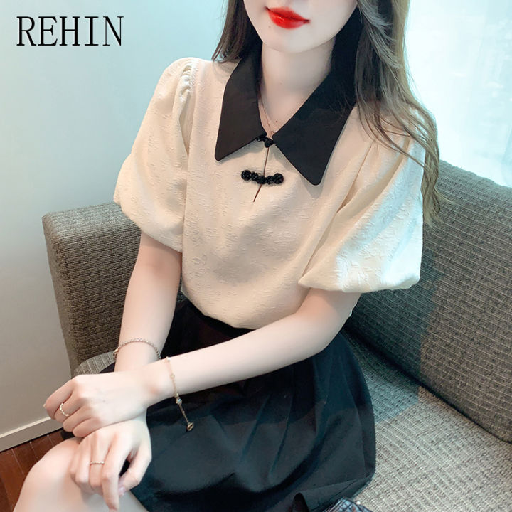 rehin-เสื้อผู้หญิงแขนสั้น-แฟชั่นใหม่ฤดูร้อนหรูหราอเนกประสงค์เกาหลีห่วงยางรัดแขน