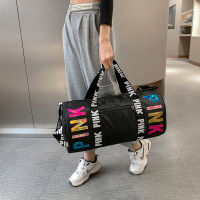 Oluolin 2021 Fashion PINK Letter Printing Travel Bag Ladies Leisure Sports Fitness Bag Portable Shoulder Bag Woman Storage Bag