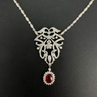 Ruby Diamond Necklace สร้อยคอเพชรทับทิม ทับทิมแท้สีแดงสด(เลือดนกพิราบ) เนื้อสะอาดมาก ประดับเพชรแท้น้ำ96-97 ตัวเรือนเป็นทองขาว18k