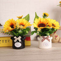 Spot parcel post Advanced Sunflower Dried Flower Living Room Decorations Decoration Bouquet Artificial Flower Decoration with Vase Fake Flower Small Pot Plant