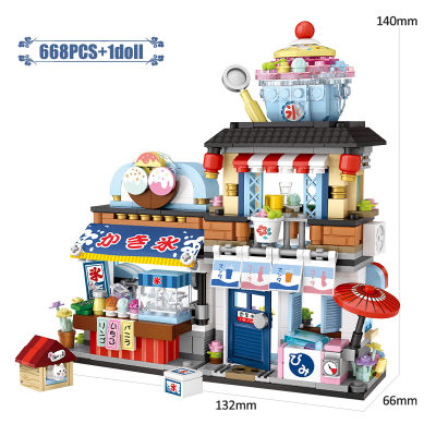Mini City Street View Japanese Food Takoyaki Shaved Ice Shop Building Blocks Educational Figures Bricks Toys For Children Gifts