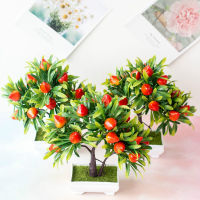 【cw】26x28cm 16Heads Artificial Strawberry Small Green Tree Potted Bonsai Home Office Ho Living Room Ornament Fake Plants Bonsai ！
