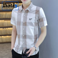 เสื้อเชิ๊ตผู้ชายแขนสั้นพิมพ์ลาย RUNAY,เสื้อเชิ๊ตผู้ชายสไตล์ไอซ์เทรนด์ฤดูร้อนเสื้อเชิ้ตแขนสั้นผู้ชายแบบลำลองธุรกิจมืออาชีพ