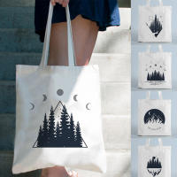 Dark Forest Print Canvas Shopping Tote Bag Mountain Design Reusable Shopper Shoulder Cloth Bags Fashion Travel Book Student Bags
