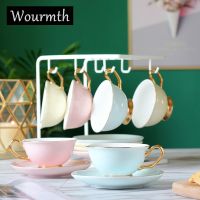 Wourmth High Quality Bone Porcelain Coffee Cups With Gold Handle Ceramic On-Glazed Advanced Tea Cup And Saucers Sets Luxury Gift