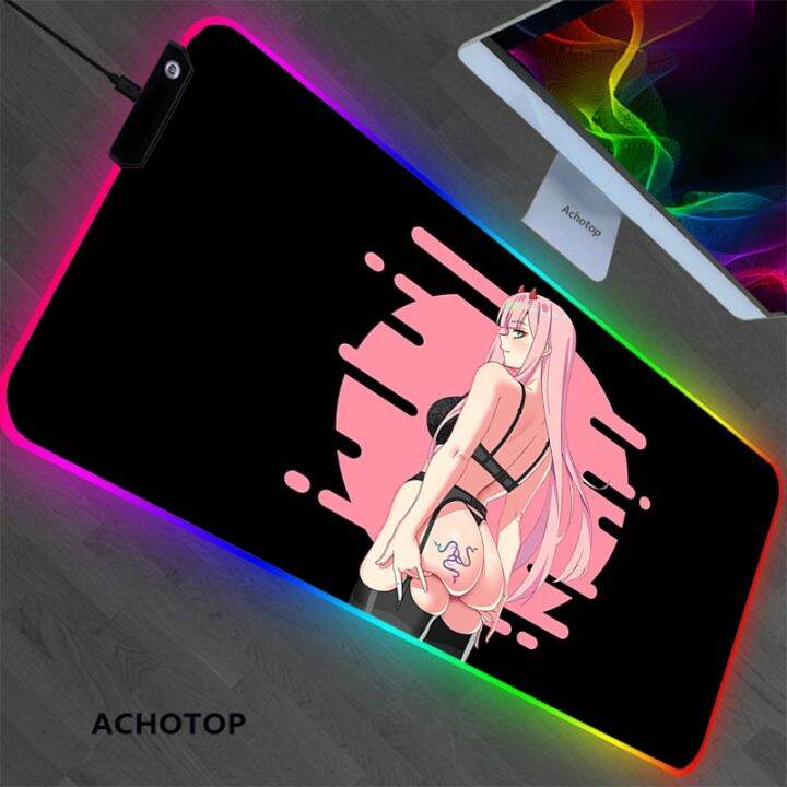 2 Anime Girl Zero Two RGB Kawaii Mouse Pad XL Luminous LED Laptop Mini
