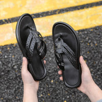 Non-Slip Flip Flops Personalized Mens Beach Sandals Genuine Leather Sandals Flip-Flops Vietnam Flat Fashion Trendy Casual Youth