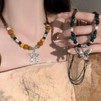 สร้อยคอผีเสื้อเซรามิกลูกปัดกลมสไตล์ชนเผ่าใหม่สไตล์จีนสร้อยคอสร้อยคอสไตล์วินเทจเฉพาะสไตล์วินเทจสไตล์เย็นชาสไตล์ไหปลาร้าแฟชั่น Fashion Chain Necklaces
