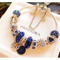 Pandoraˉ หัวใจเกล็ดหิมะชุดสร้อยข้อมือแบบมีจี้เดิมกล่อง