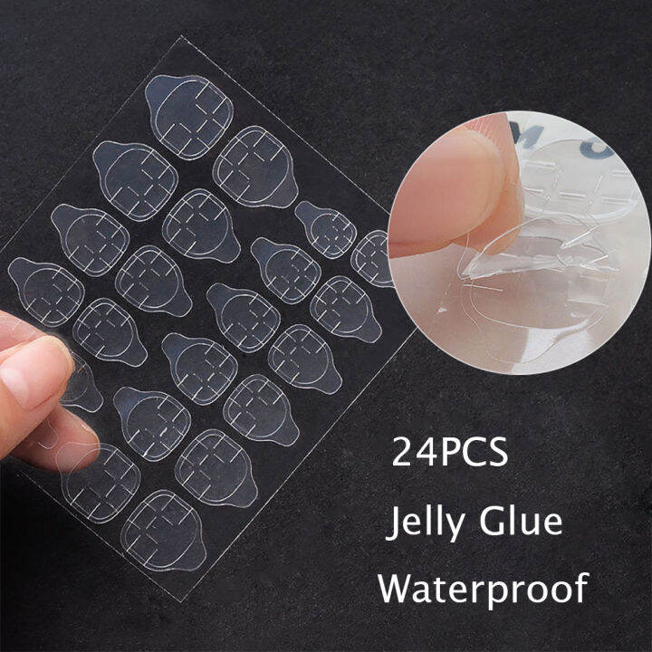24pcs Nail Jelly Glue Flexible Double Sided Adhesive Fake Fingernail