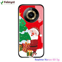 กวางมนุษย์หิมะเคสโทรศัพท์คริสต์มาสซานตาคลอสกันกระแทกสำหรับ Realme 11 5G Realme Narzo 60 5G ฝาครอบป้องกันปลอกกระจกเทมเปอร์