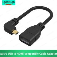 Kabel adaptor perempuan kompatibel HDMI mikro pria ke HDMI kabel adaptor Wanita sudut kiri 90 derajat kode konverter HDTV untuk proyektor HDTV