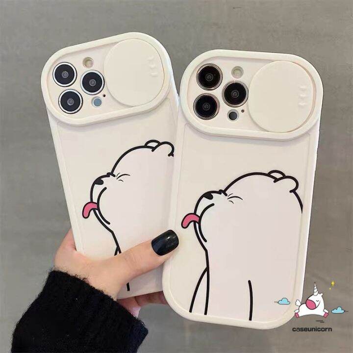 เคสโทรศัพท์ป้องกันเลนส์กล้องหน้าต่างแบบผลักและดึงใช้ได้กับ-iphone-7plus-8-plus-xr-11-13-12-pro-max-7-8-plus-x-xs-max-11-pro-max-cute-น่ารัก-w-e-หมี-bare-bears