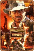 Indiana Jones Raiders Of The Lost Ark (1/2) โปสเตอร์ภาพวาดเหล็กผนังโลหะแผ่นดีบุกแนววินเทจตกแต่งปาร์เก้ย้อนยุคห้องสวนห้องนั่งเล่นบาร์คาเฟ่โรงแรมสำนักงานห้องนอนขนาด8X12นิ้ว