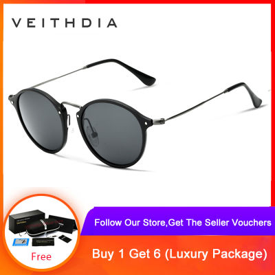 VEITHDIA แบรนด์ดีไซน์เนอร์แฟชั่น Unisex แว่นตากันแดดกระจกโพลาไรซ์แว่นตากันแดดแว่นตาชายรอบชาย / หญิง 6358