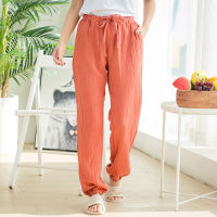 Japanese new style spring and summer trousers ladies cotton crepe trousers thin home trousers multicolor plus size sleep bottoms